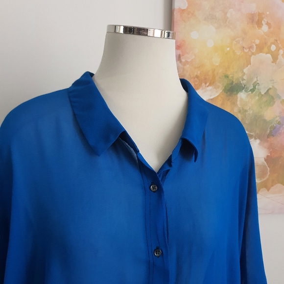 Verge NZ Short Sleeve Sheer Blue Button Down Long Blouse Size XXL - Picture 5 of 12